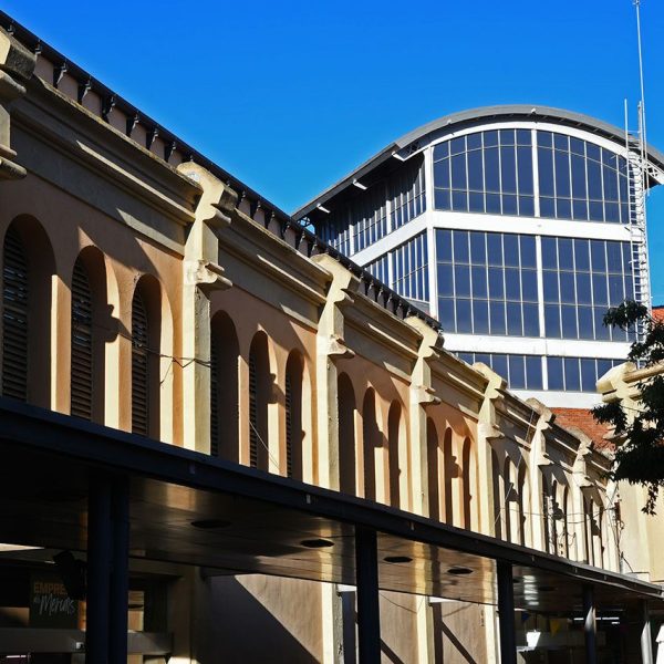 Terrassa.- Mercat de la Independència, d’estil modernista inaugurat el 1908 – Nau reforçada per pilastres entre les que s’obren grups de tres finestres i al fons la claraboia (5/2026)