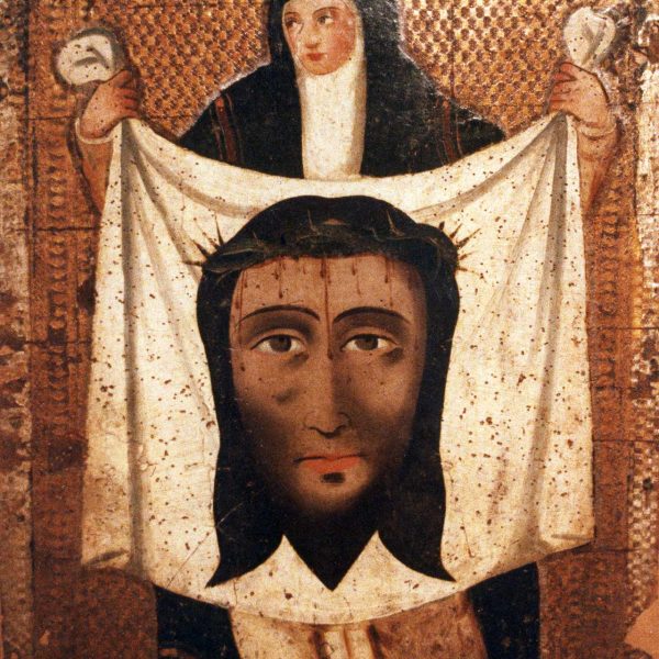Vic.- Museu de l’Art de la Pell, S. XX situat a l’antic convent del Carme - Pintura de la Verònica (guadamassil S. XVI procedent d’Espanya (10/2018)